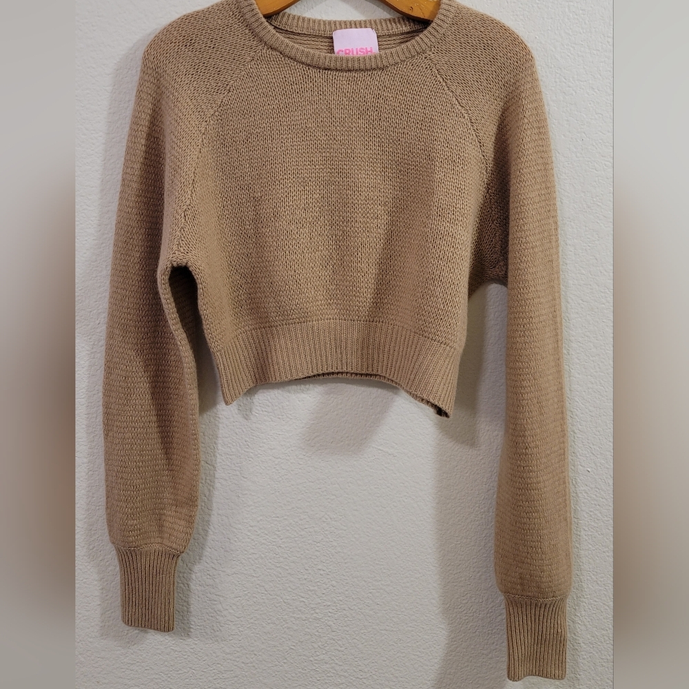 CRUSH Liana Cashmere Waffle Knit Raglan Balloon Sleeve Sweater S Beige ☆repair